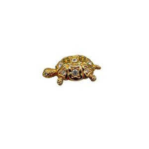 Vintage Swarovski Signed Swan Turtle Pin Brooch Gold Tone and Clear Crystals